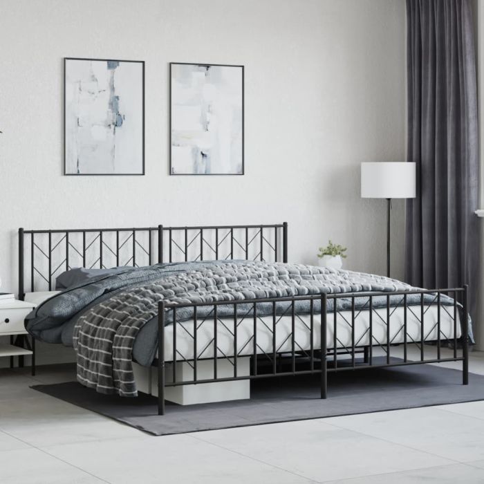 Metal Bed Frame with Headboard and Footboard Black 200x200 cm