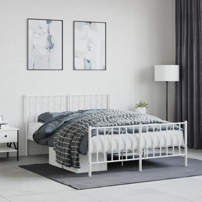 Metal Bed Frame with Headboard and FootboardÂ White 140x190 cm
