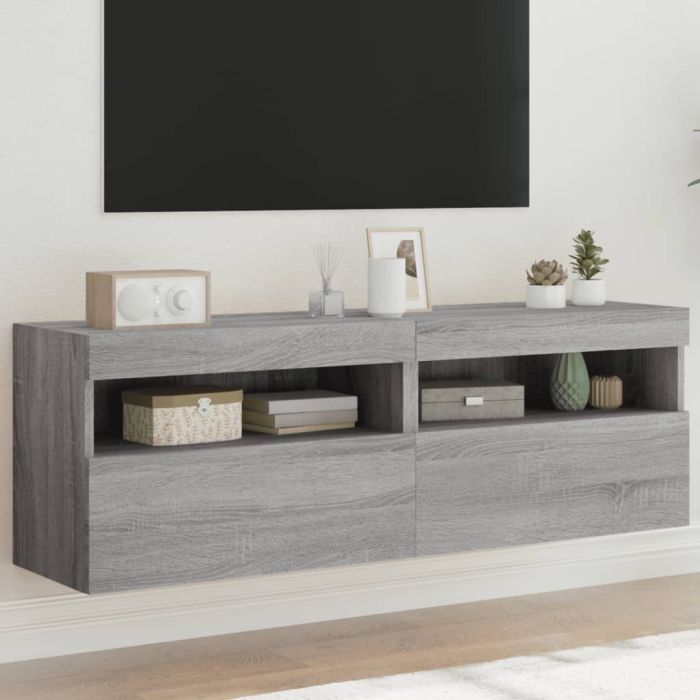 TV Wall Cabinets with LED Lights 2 pcs Grey Sonoma 60x30x40 cm