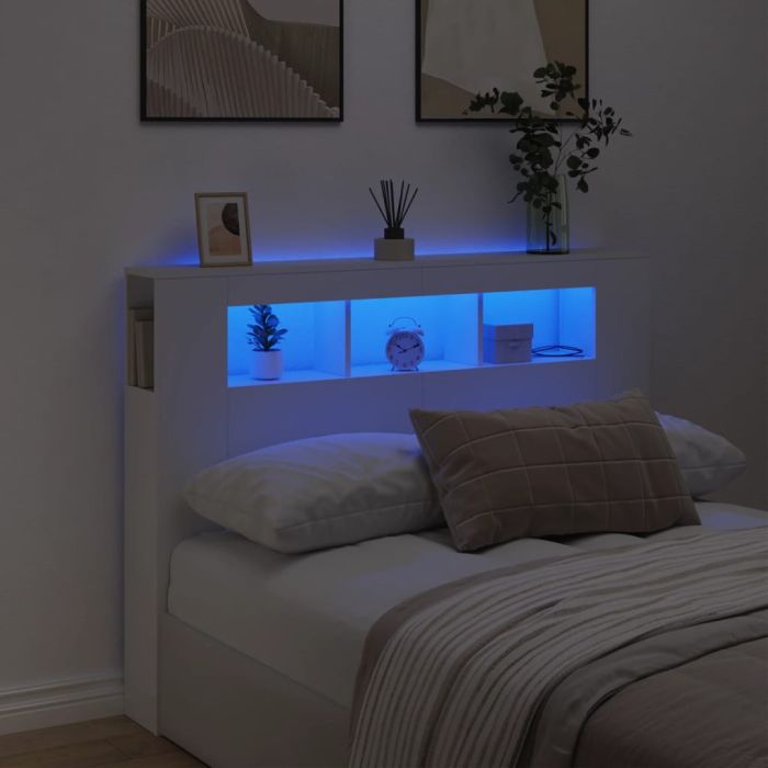 LED Headboard White 140x18.5x103.5cm Engineered Wood