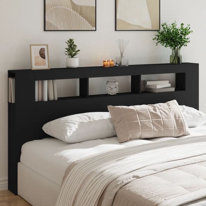 LED Headboard Black 200cm Engineered Wood