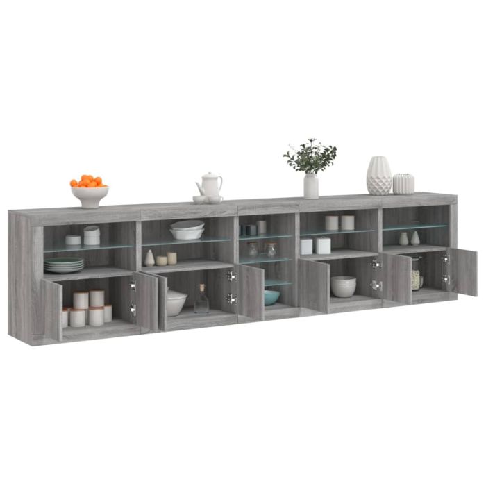 Sideboard with LED Lights Grey Sonoma 283x37x67 cm
