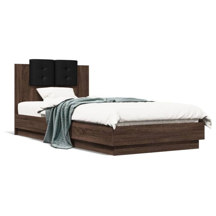 Bed Frame with Headboard and LED Lights Brown Oak 90x200 cm