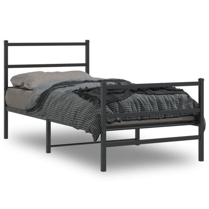 Metal Bed Frame with Headboard and Footboard Black 90x200 cm
