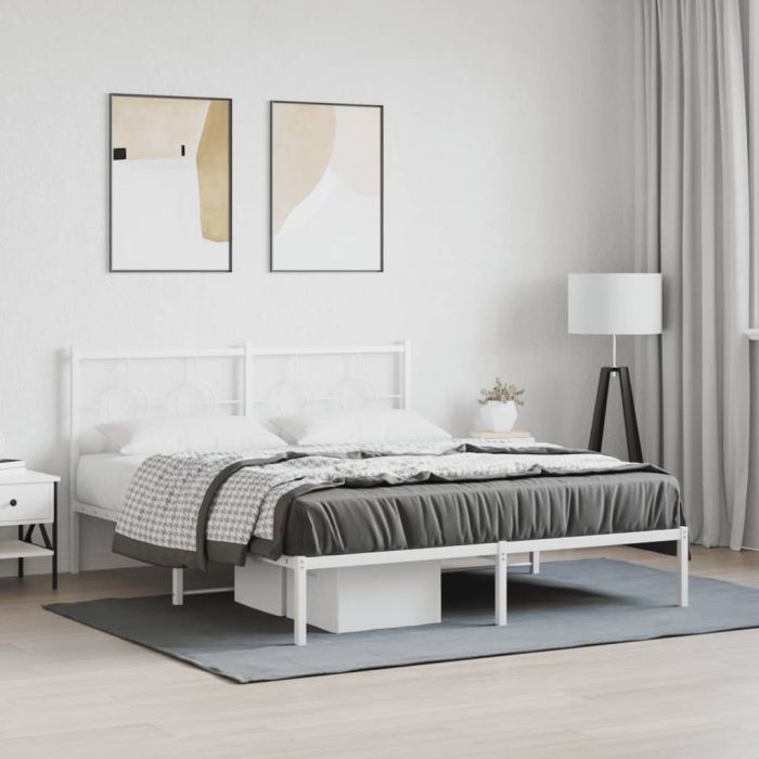Metal Bedframe with Headboard White 160x200cm