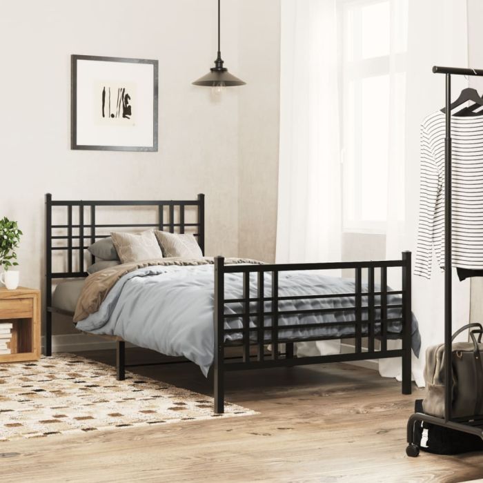 Metal Bedframe with Footboard Black 107x203cm