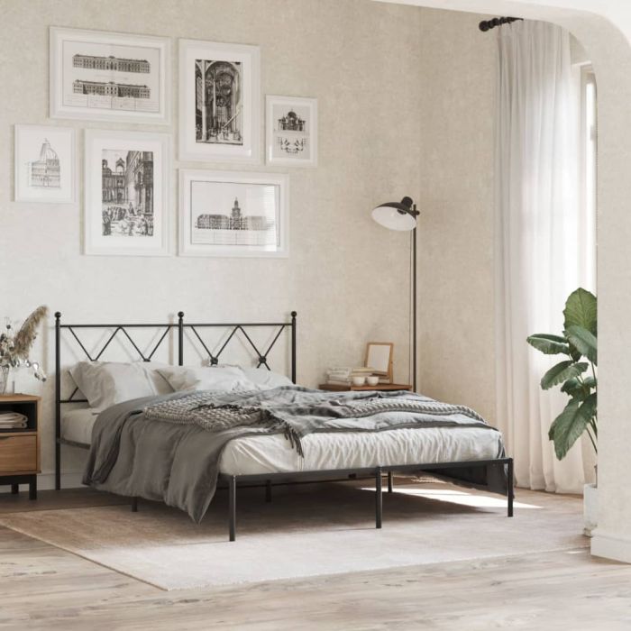 Metal Bedframe with Headboard Black 135x190cm