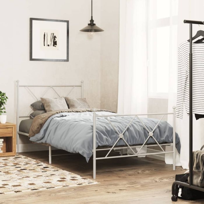Metal Bedframe with Footboard White 90x190cm