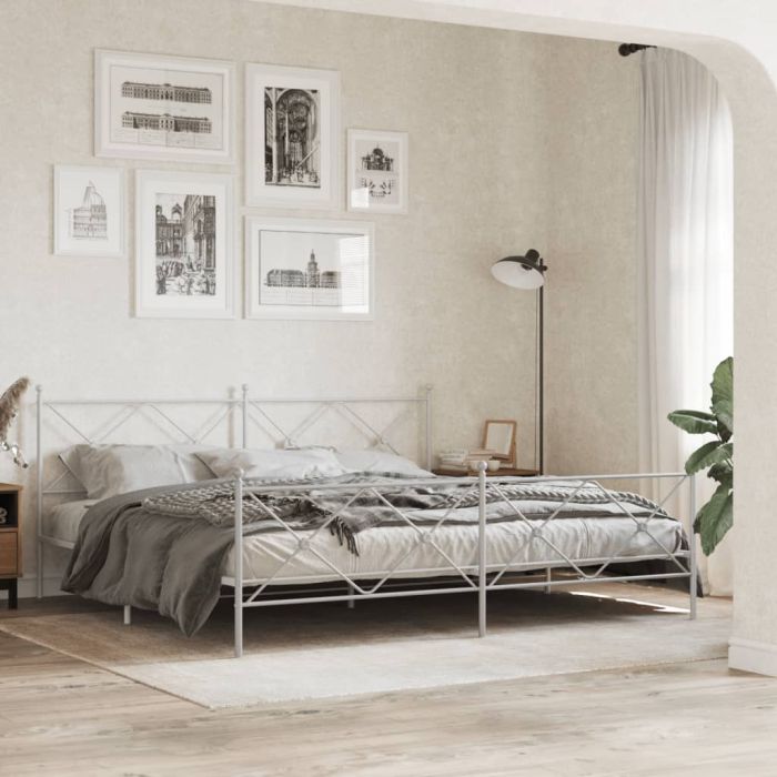 Metal Bedframe with Footboard White 193x203cm