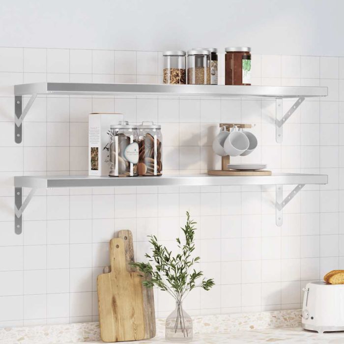 Wall Shelves 2 Pieces 100x30 cm Silver Stainless Steel