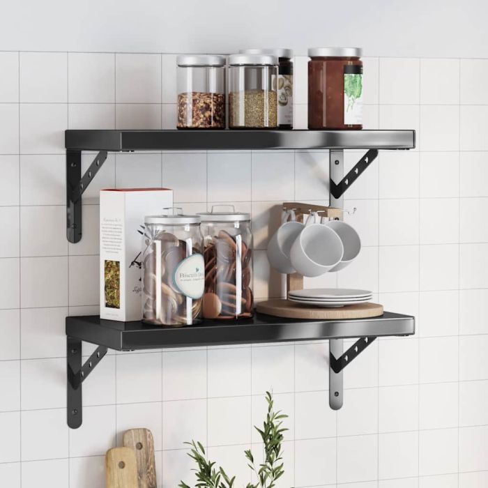 Wall Shelves 2 Pieces 50x23.5 cm Black Stainless Steel