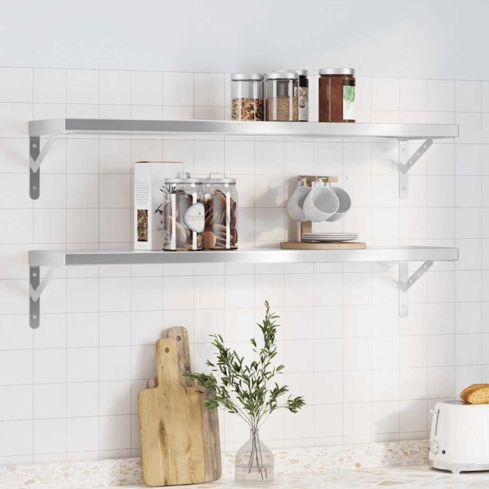 Wall Shelves 2 Pieces 100x23.5x3 cm Silver Stainless Steel