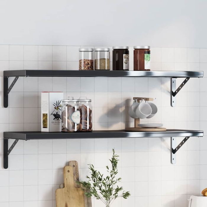 Shelf Brackets 4 Pieces 30x2.5x15.5 cm Black Stainless Steel