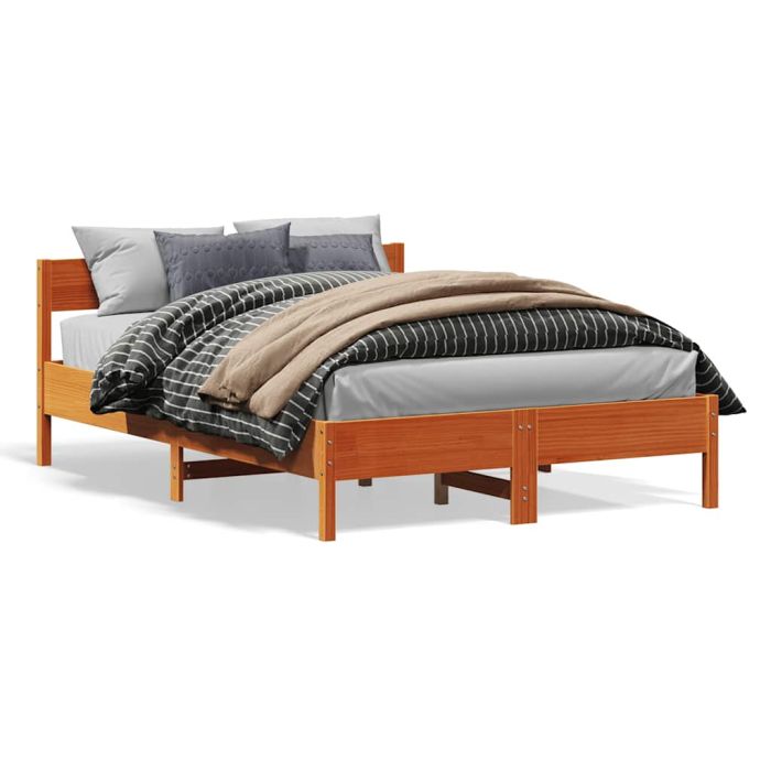 Bedframe Wax Brown 150x200cm King Size Solid Wood Pine