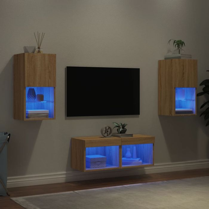 4 Piece TV Wall Cabinets with LED Lights Sonoma Oak