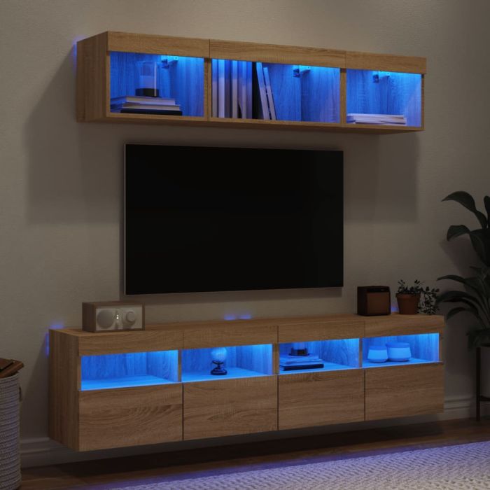 5 Piece TV Wall Units with LED Sonoma Oak Engineered Wood