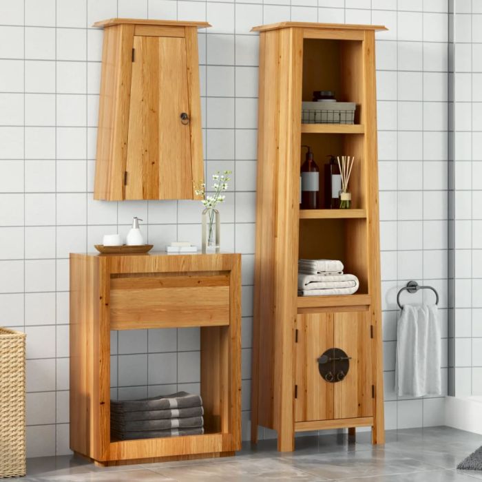 2 Piece Bathroom Furniture Set Solid Wood Pine - vid-3223460