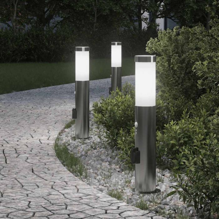 TONGLEN Bollard Lights with Sensor and Outlet 3pcs 50 cm Stainless IP44 Steel