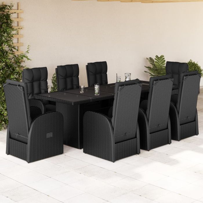 CLOFT 9 Piece Garden Dining Set with Cushions Poly Rattan - Black