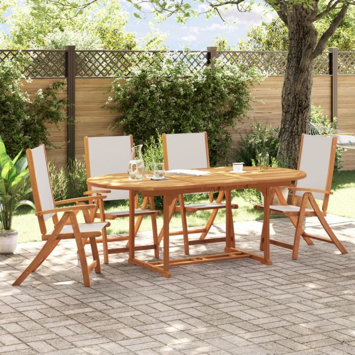 5 Piece Garden Dining Set Solid Wood Acacia and Textilene
