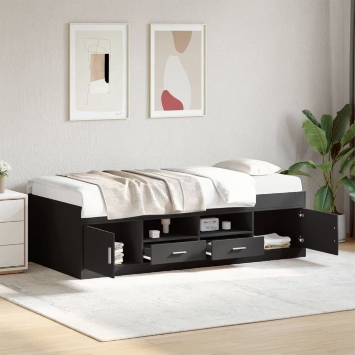 Daybed with Drawers Black 75x190cm Small Single