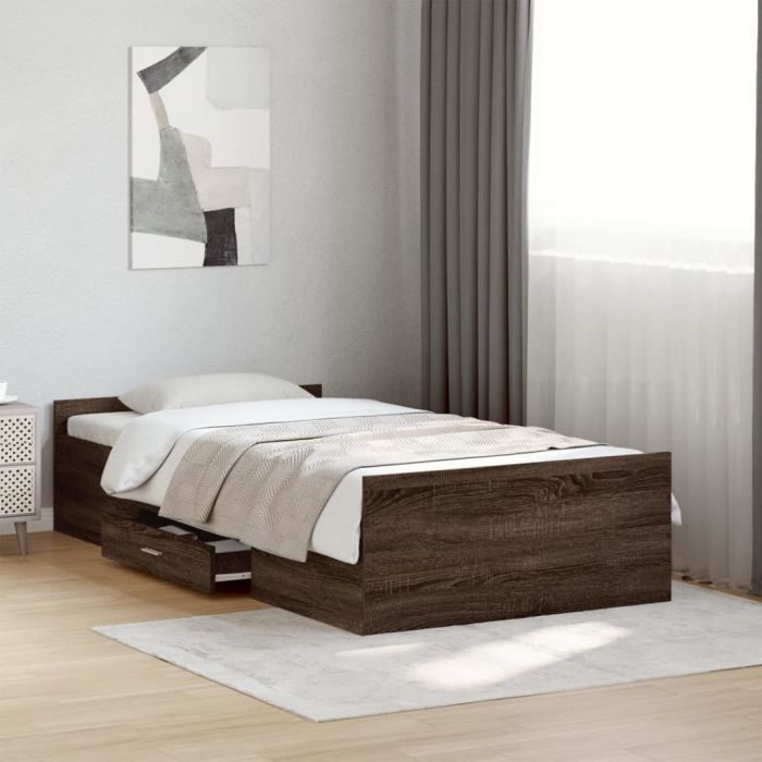 Bedframe with Drawers Brown Oak 75x190cm Small Single