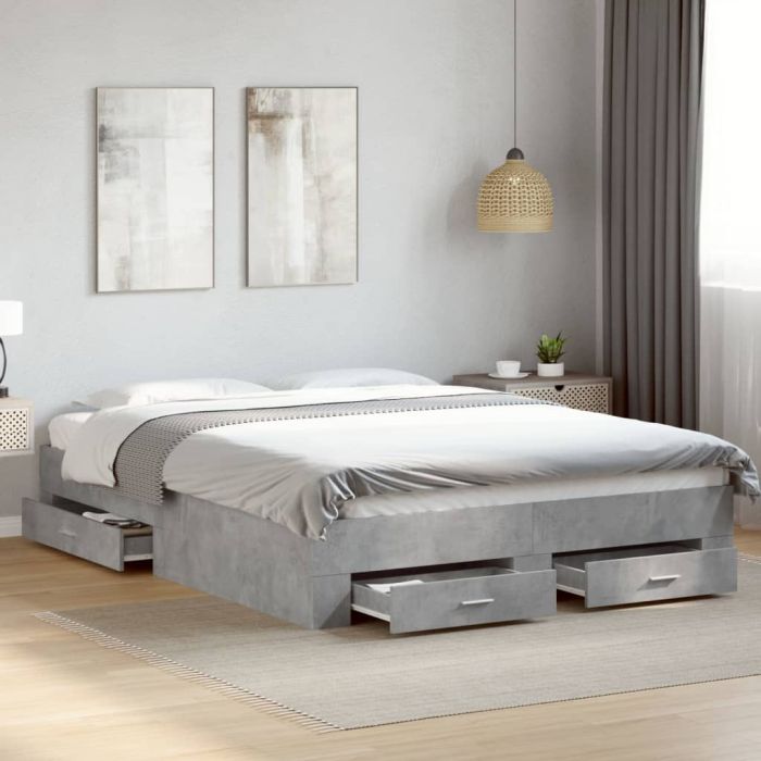 Bedframe with Drawers Concrete Grey 140x200cm