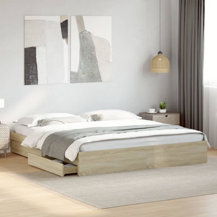 Bedframe with Drawers Sonoma Oak 180x200cm Super King
