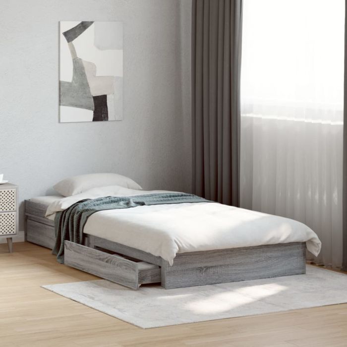 Bedframe with Drawers Grey Sonoma 100x200cm