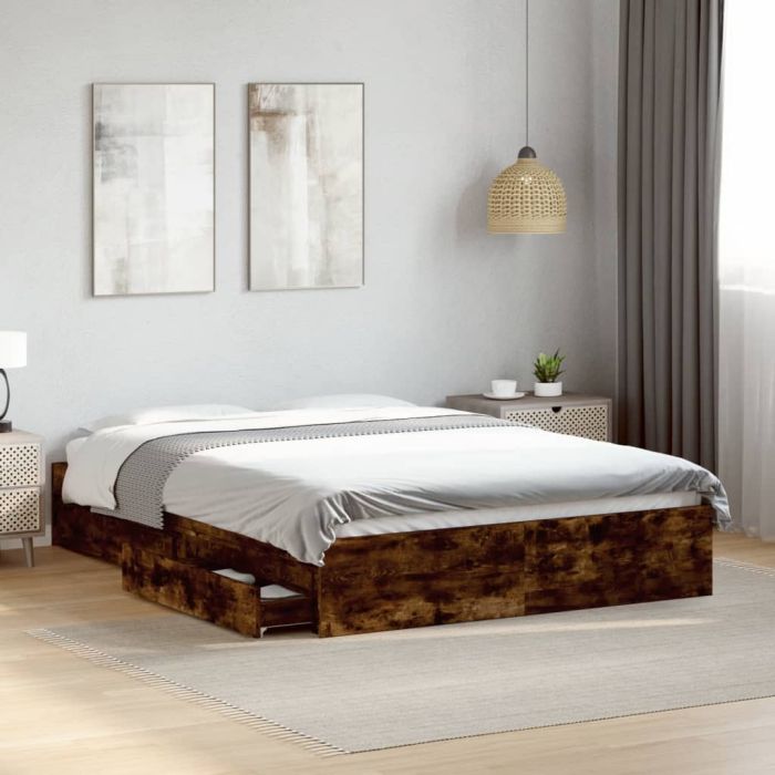 Bedframe with Drawers Smoked Oak 135x190cm Double