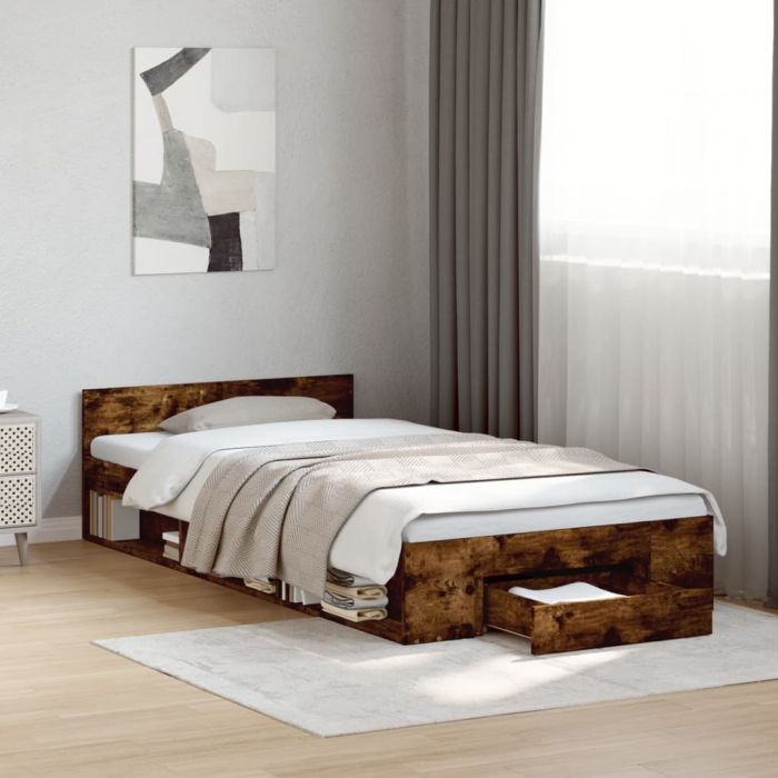 Bedframe with Drawer Smoked Oak 75x190cm Small Single