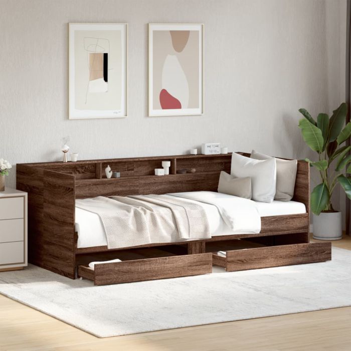 Daybed with Drawers Brown Oak 100x200cm