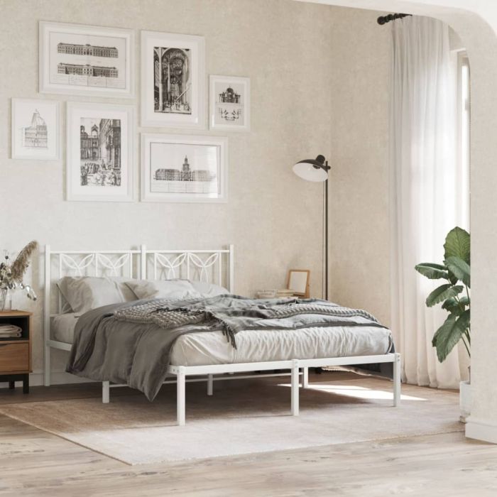 Metal Bedframe with Headboard White 140x190cm