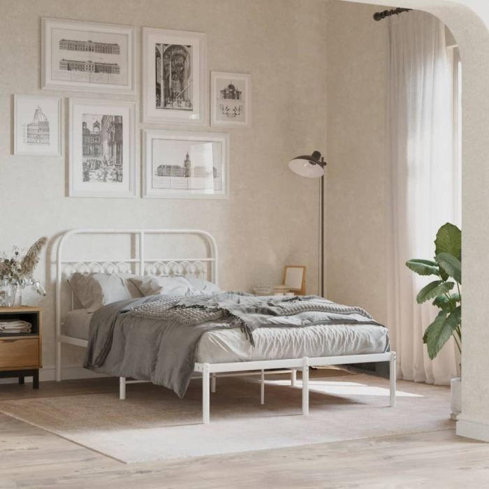 Metal Bedframe with Headboard White 120x200cm
