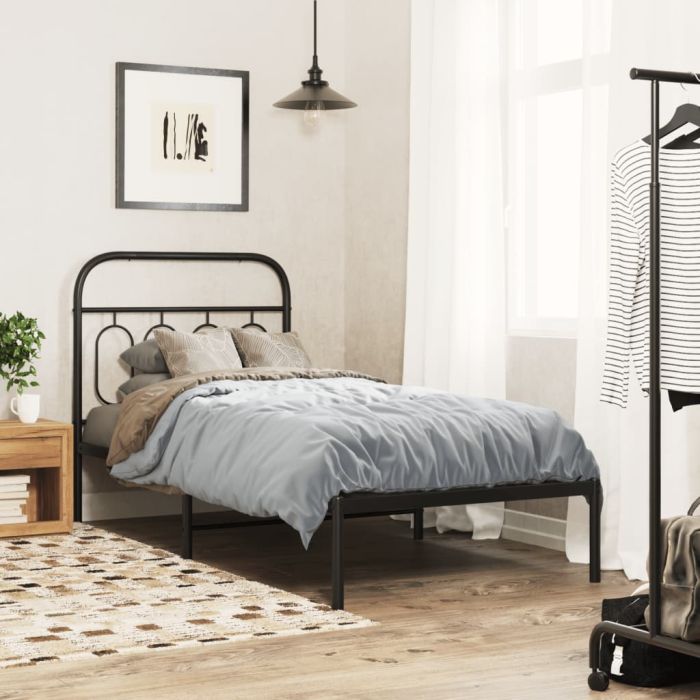 Metal Bedframe with Headboard Black 90x190cm