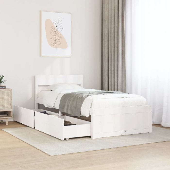 Bedframe White 100x200cm Solid Wood Pine