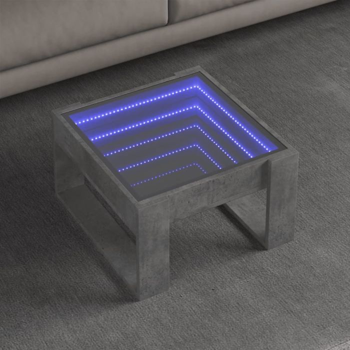 Coffee Table with Infinity LED Concrete Grey 50x53x30 cm