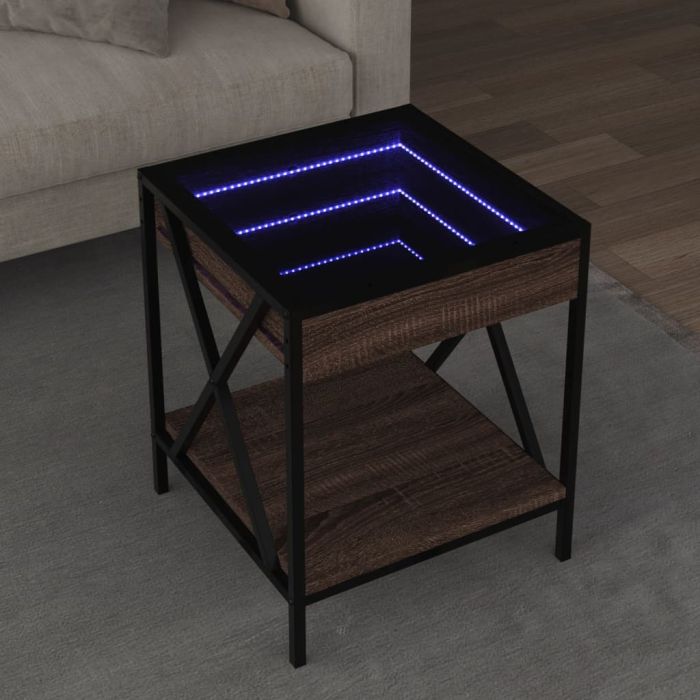 Coffee Table with Infinity LED Brown Oak 40x40x49 cm