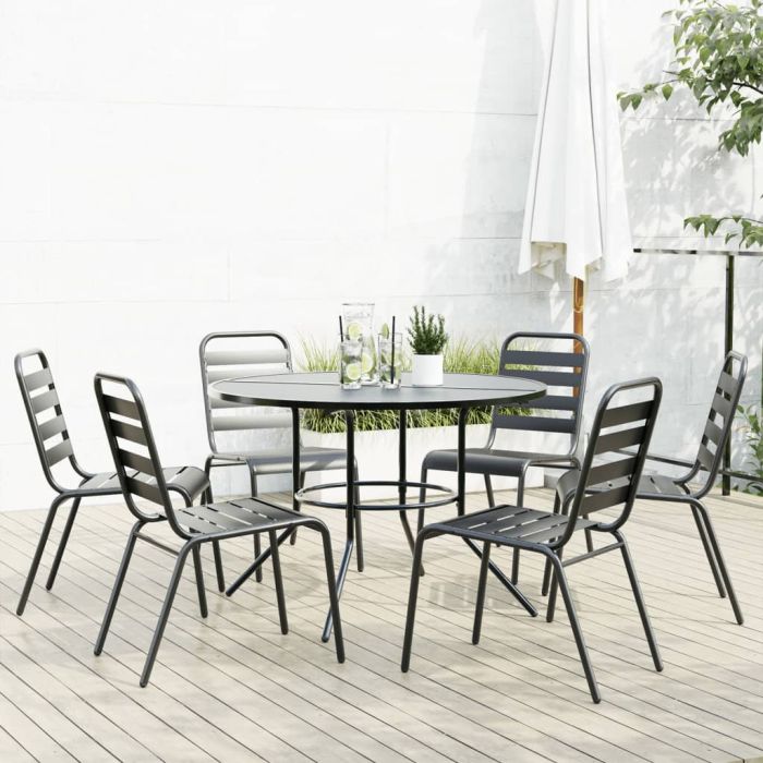 Stackable Garden Chair Set 7 pcs Anthracite Powder-coated Steel