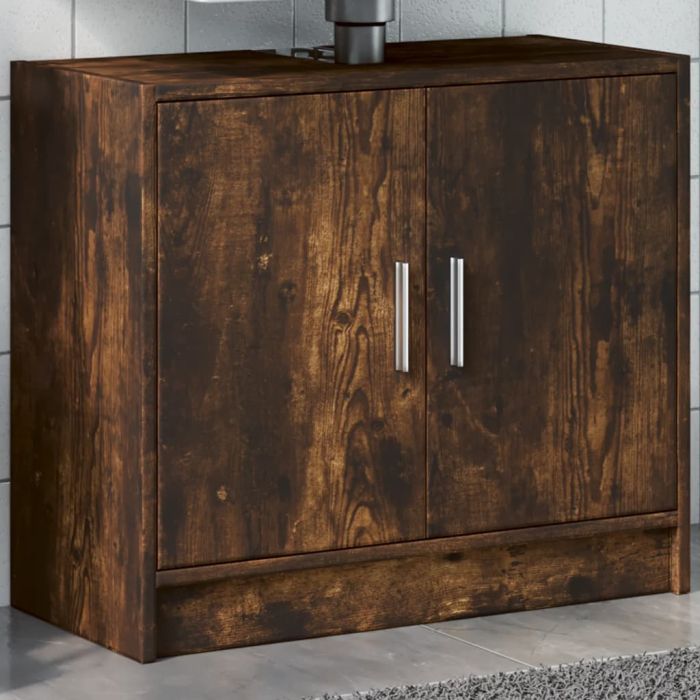 Sink Cabinet Smoked Oak 63x29x55 cm Engineered Wood - vid-848098
