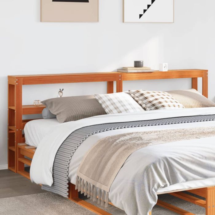 Headboard with Shelves Wax Brown 200 cm Solid Wood Pine