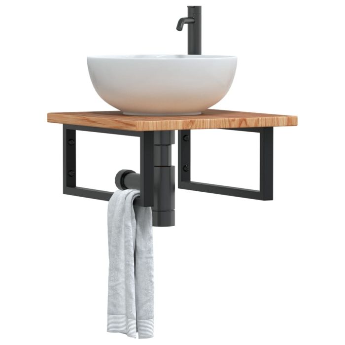 Basin Shelf Wall Mounted Steel and Solid Wood Oak
