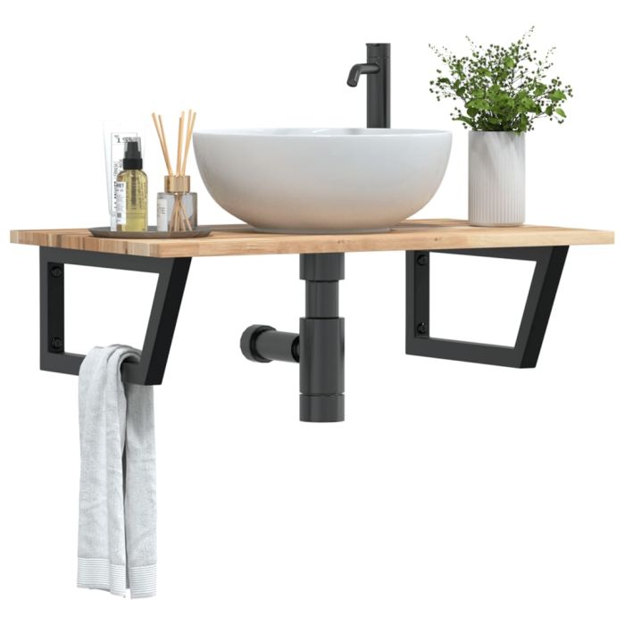 Basin Shelf Wall Mounted Steel and Solid Wood Acacia