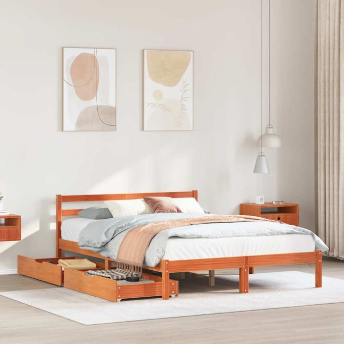 Bedframe Wax Brown 120x190cm Small Double Solid Wood Pine