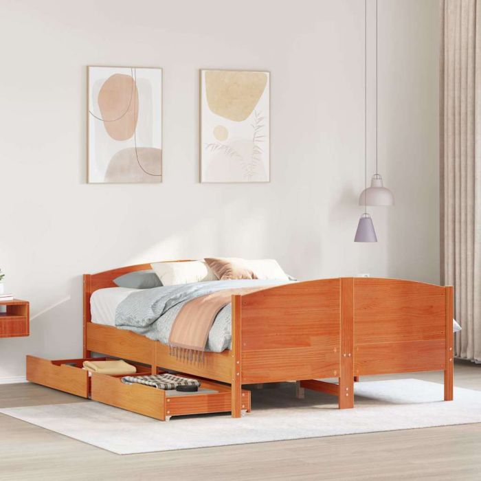 Bedframe Wax Brown 150x200cm King Size Solid Wood Pine