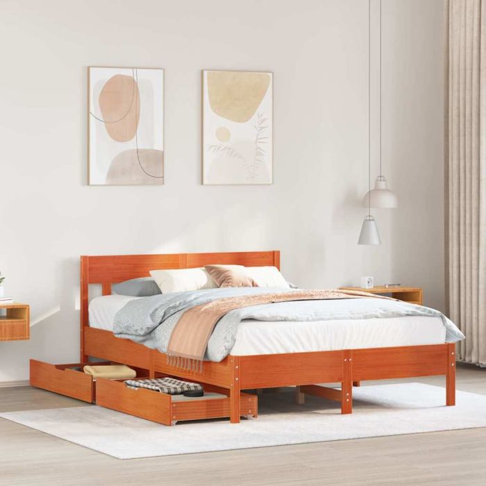 Bedframe Wax Brown 140x200cm Solid Wood Pine