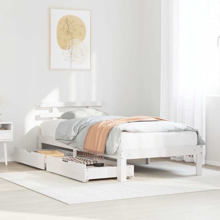 Bedframe with Drawers White75x190cm