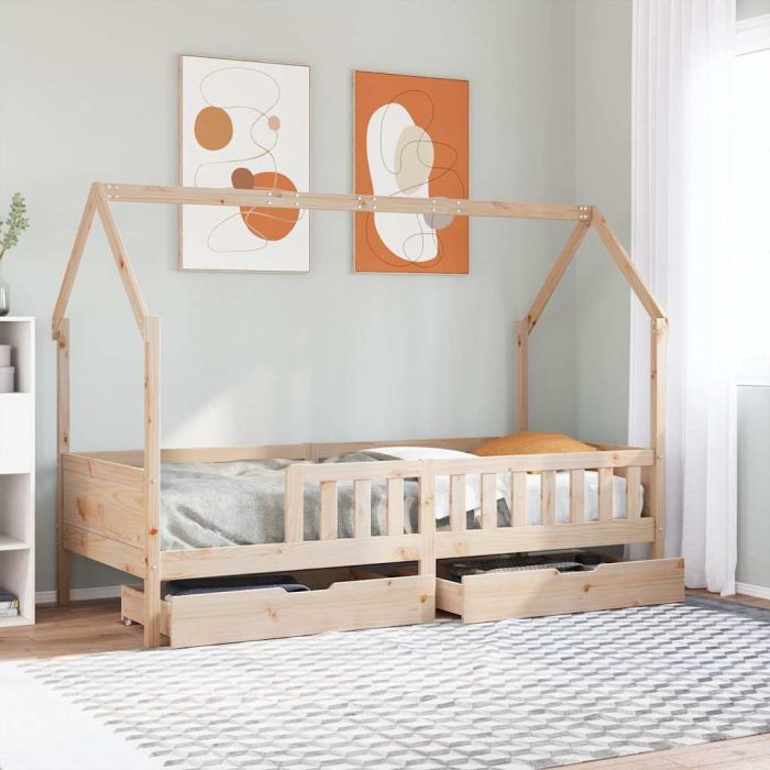 Kids Bedframe with Drawers 80x200cm Solid Wood