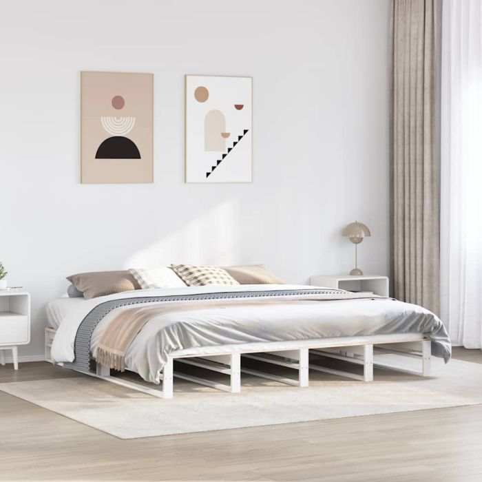 Bedframe White 200x200cm Solid Wood Pine