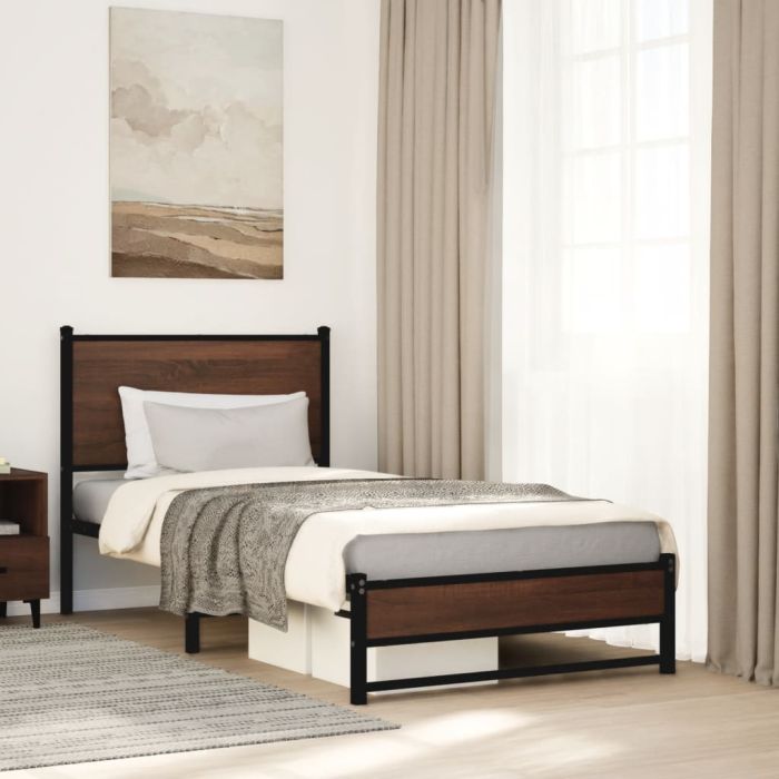 Metal Bedframe Brown Oak 90x190cm Single